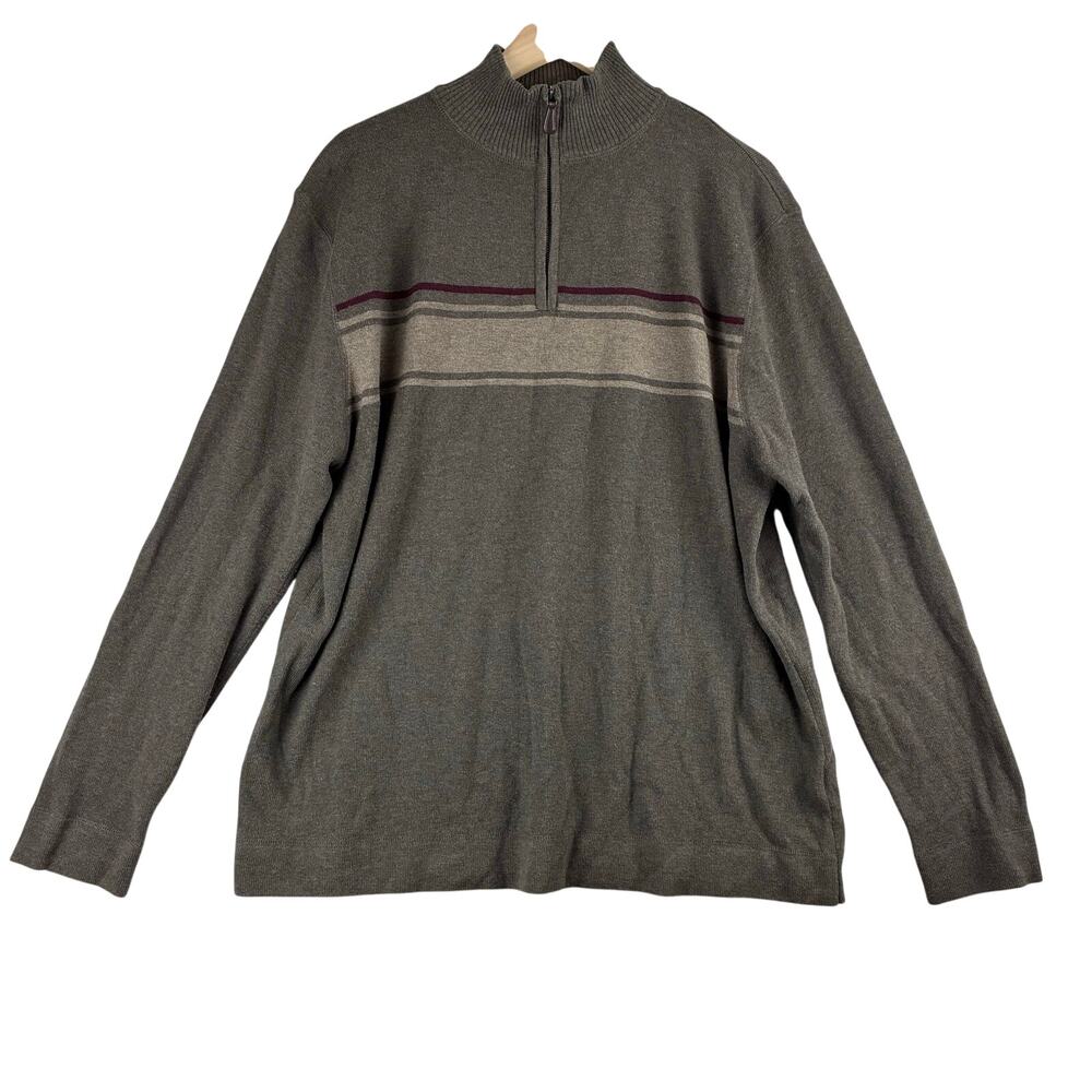 Reunion 1/4 Zip Pullover Sweater Men's XL Cotton Blend Brown Stripe Dad Grandpa